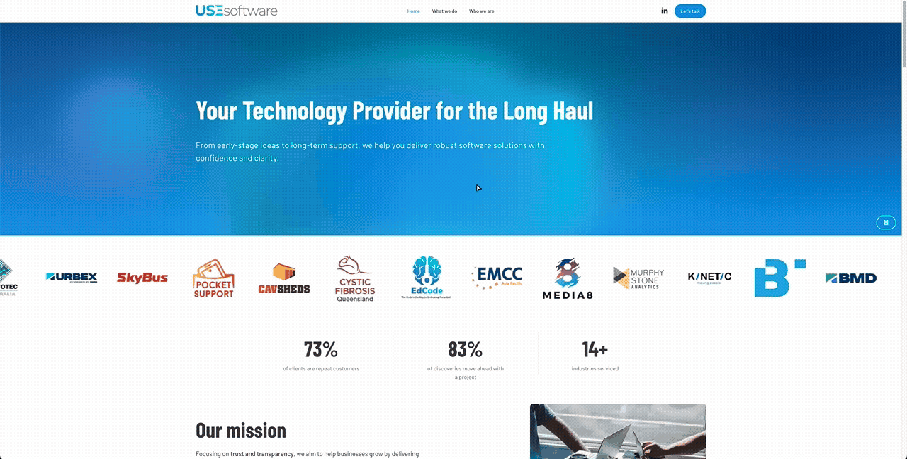Replay of animated hero section mid-scroll with visible motion blur effects