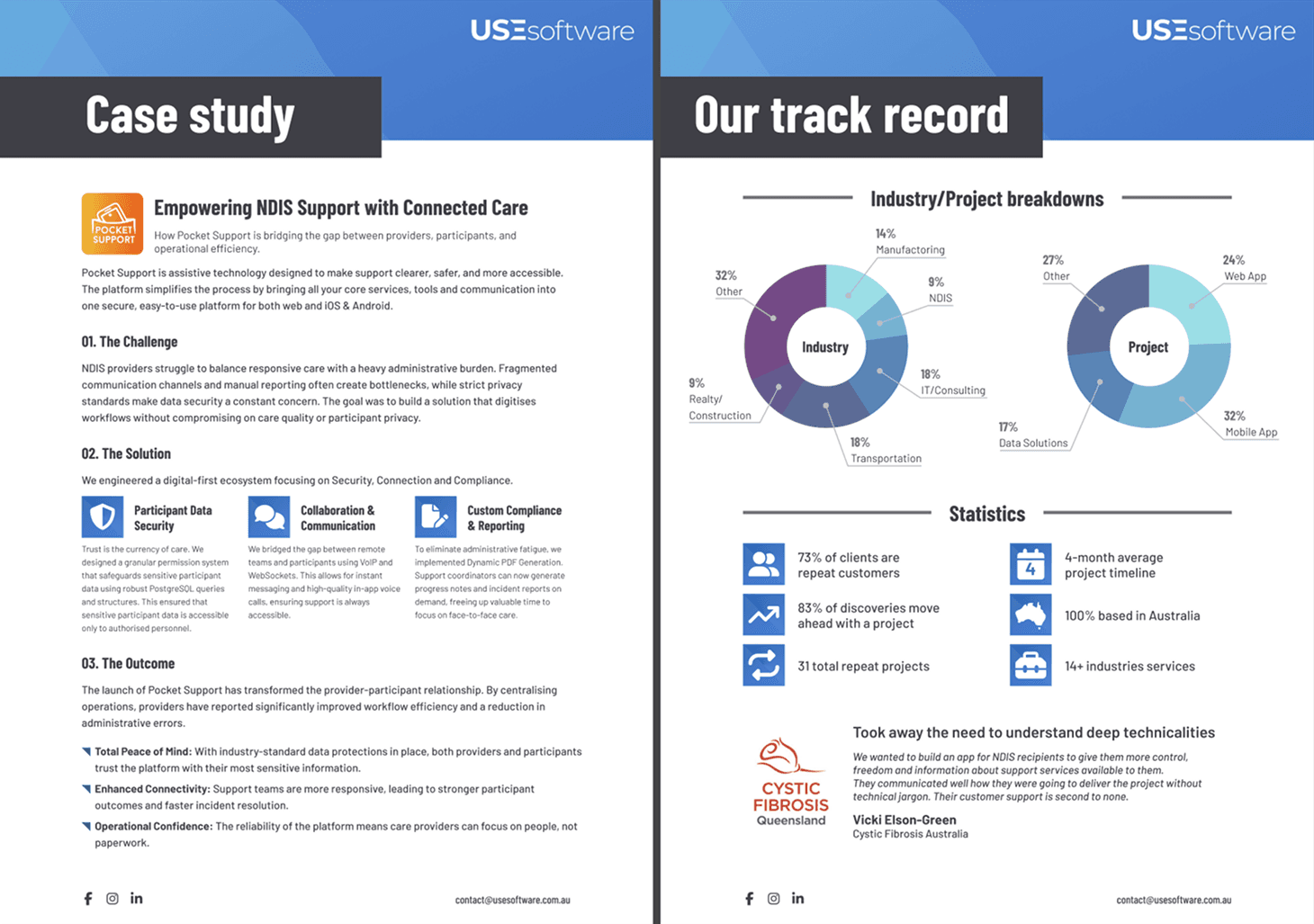 Project brochure showing case study and track record